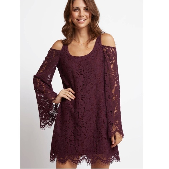 Chaser Dresses & Skirts - Chaser lace cold shoulder long sleeve mini dress